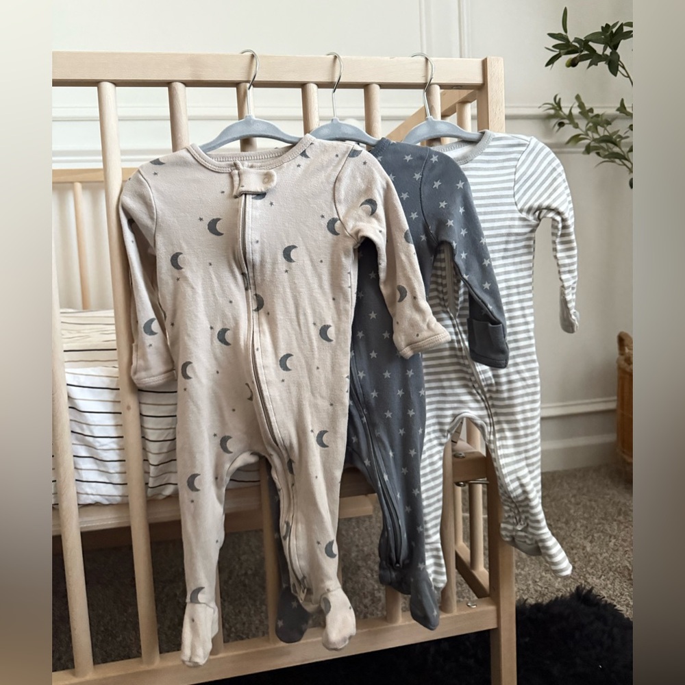 Set of Three Baby Sleepers with Moon, Star and Stripes